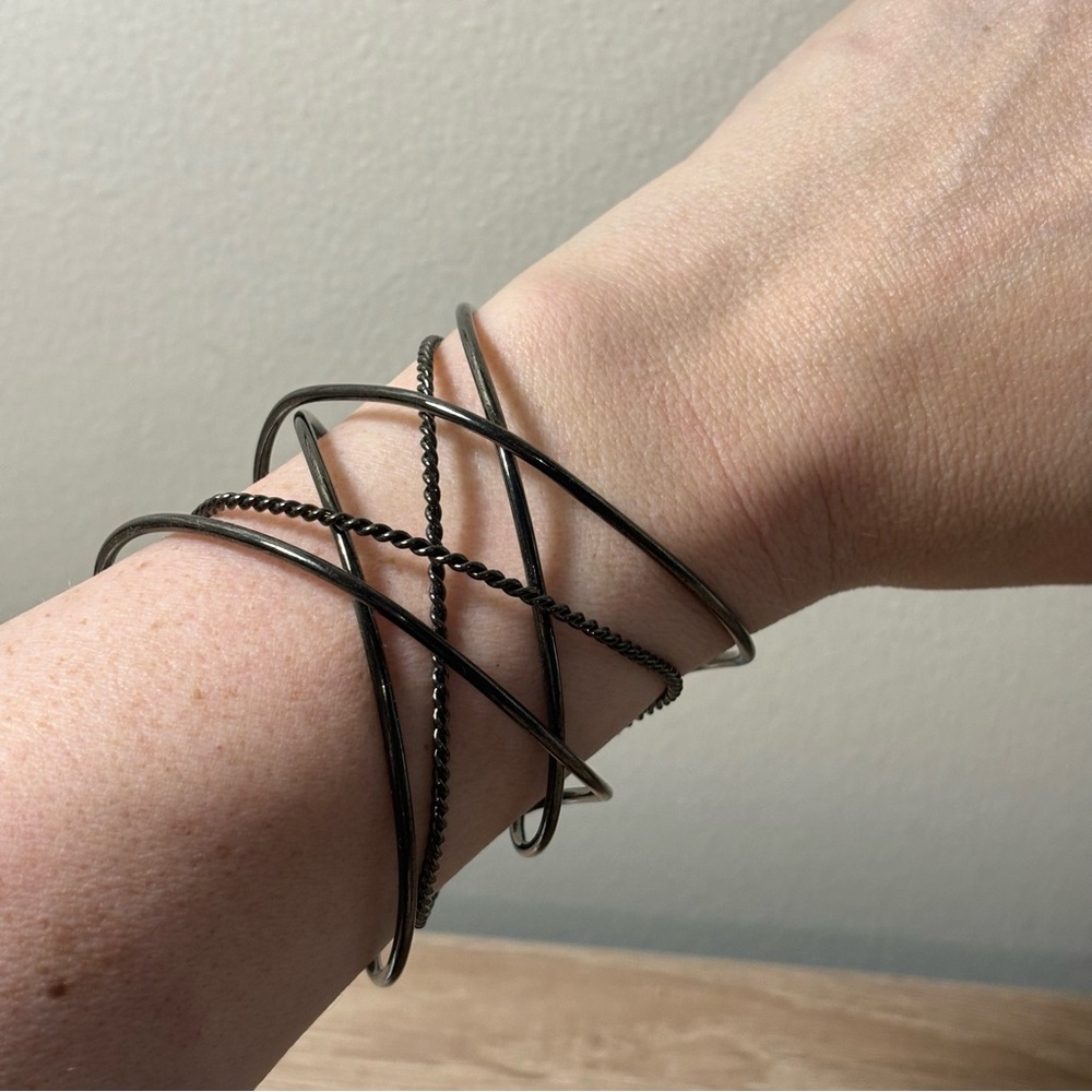 Layered Gunmetal Statement Cuff Bracelet 3”
